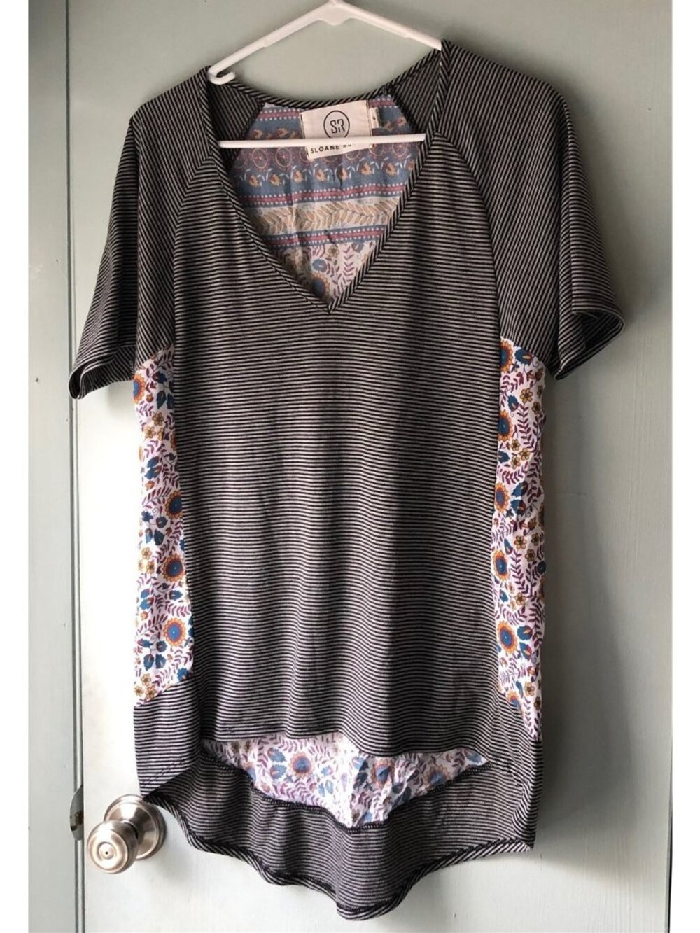 Sloane Rouge flowy top hi lo hem floral striped Womens Small USA Boho Festival